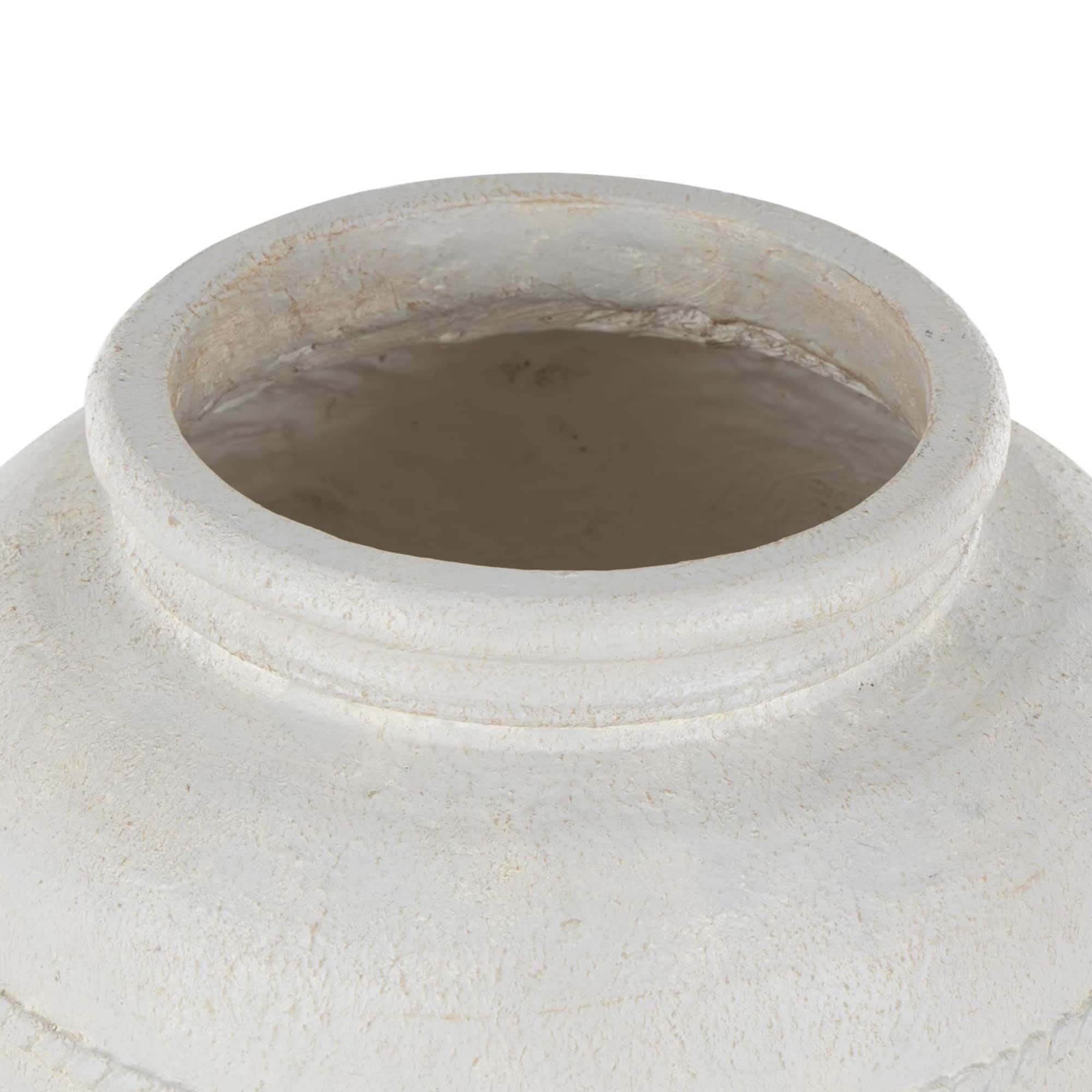 18" Cream Distressed Stone Vase with Raised Braided Accents